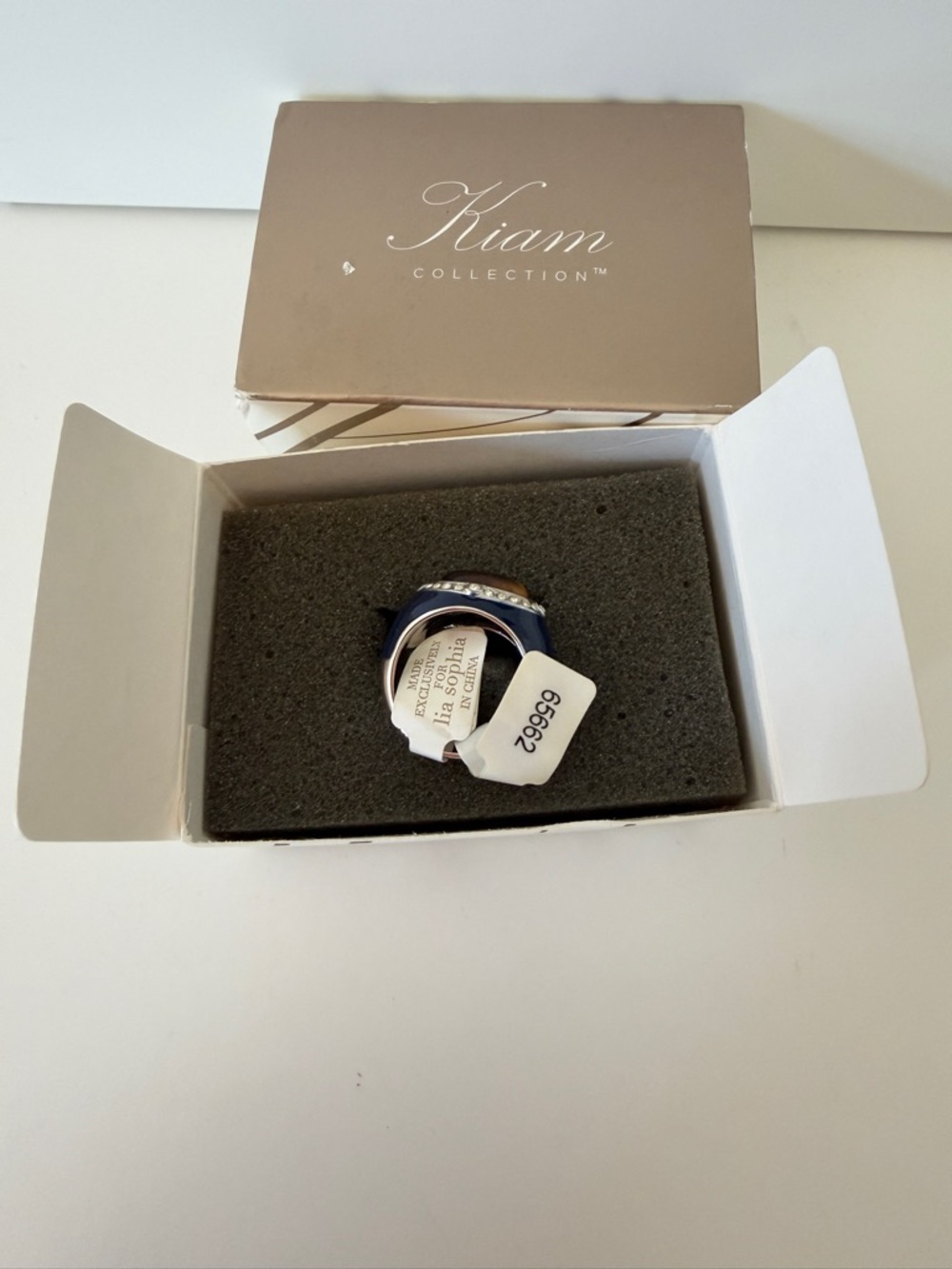 Lia Sophia Navy Blue Ring with Brown Center and Clear Accents - Picture 2 of 6